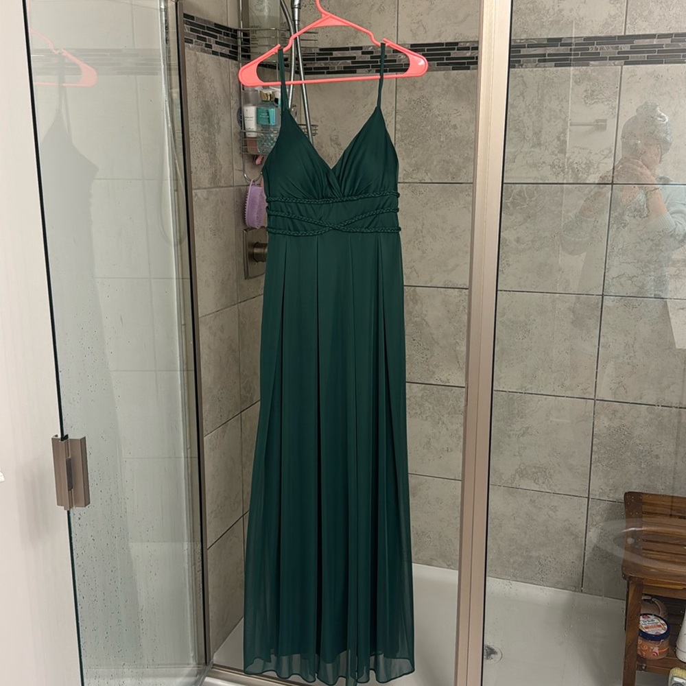 Dark Green Long Formal Gown with Braid detail